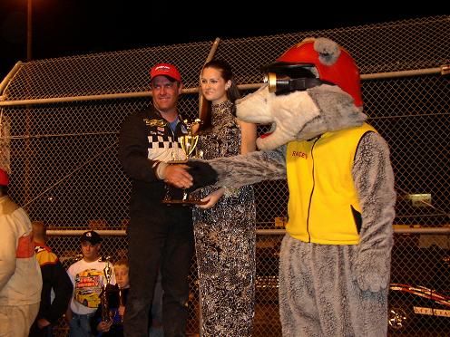 Racey Congratulating Winner at Evergreen Speedway