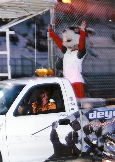 Racey In Linda Barnhart's Pace Truck at Evergreen Speedway